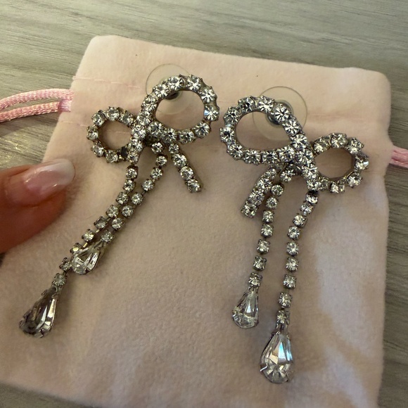 Jennifer Behr Silver Bow Crystal Earrings - Picture 4 of 4